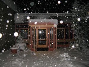 entrance at snowfall